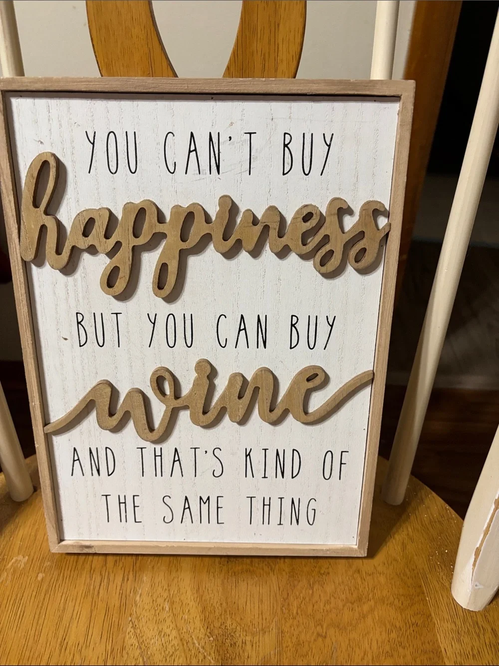 White and Wood 'Happiness Wine' Wall Sign - Rustic Kitchen Quote